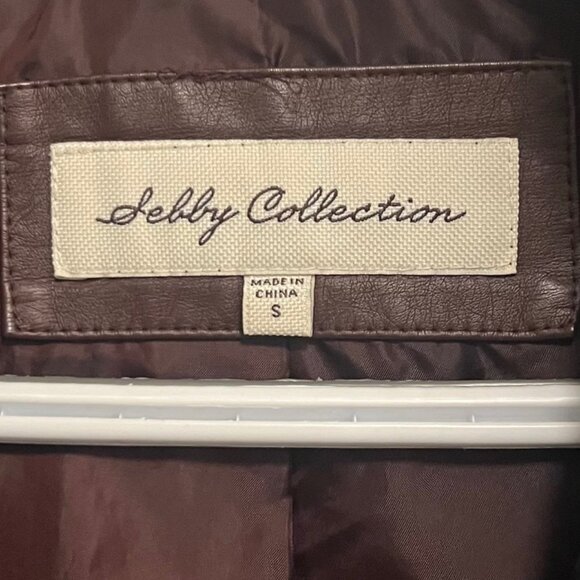 Sebby brown faux leather biker jacket w/black quilted hood/vest size s - Picture 9 of 12